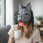 Papercraft Origami-Maske einer Französischen Bulldogge