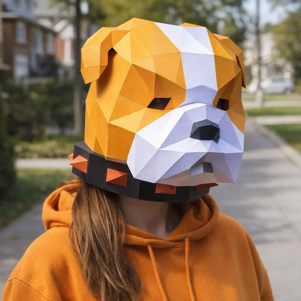 Papercraft maschera di cane in origami 3D, modello 2