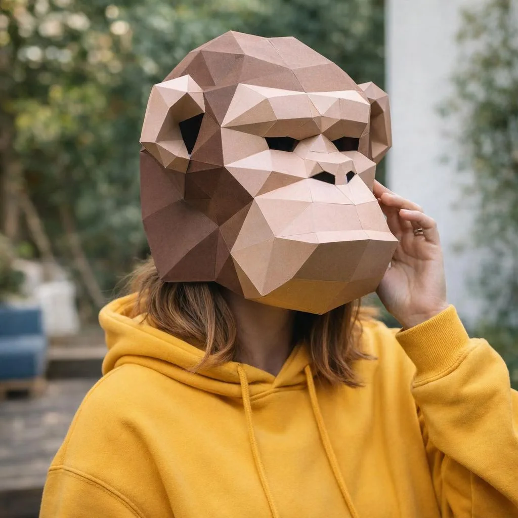 Papercraft Origami 3D beige Schimpansenmaske