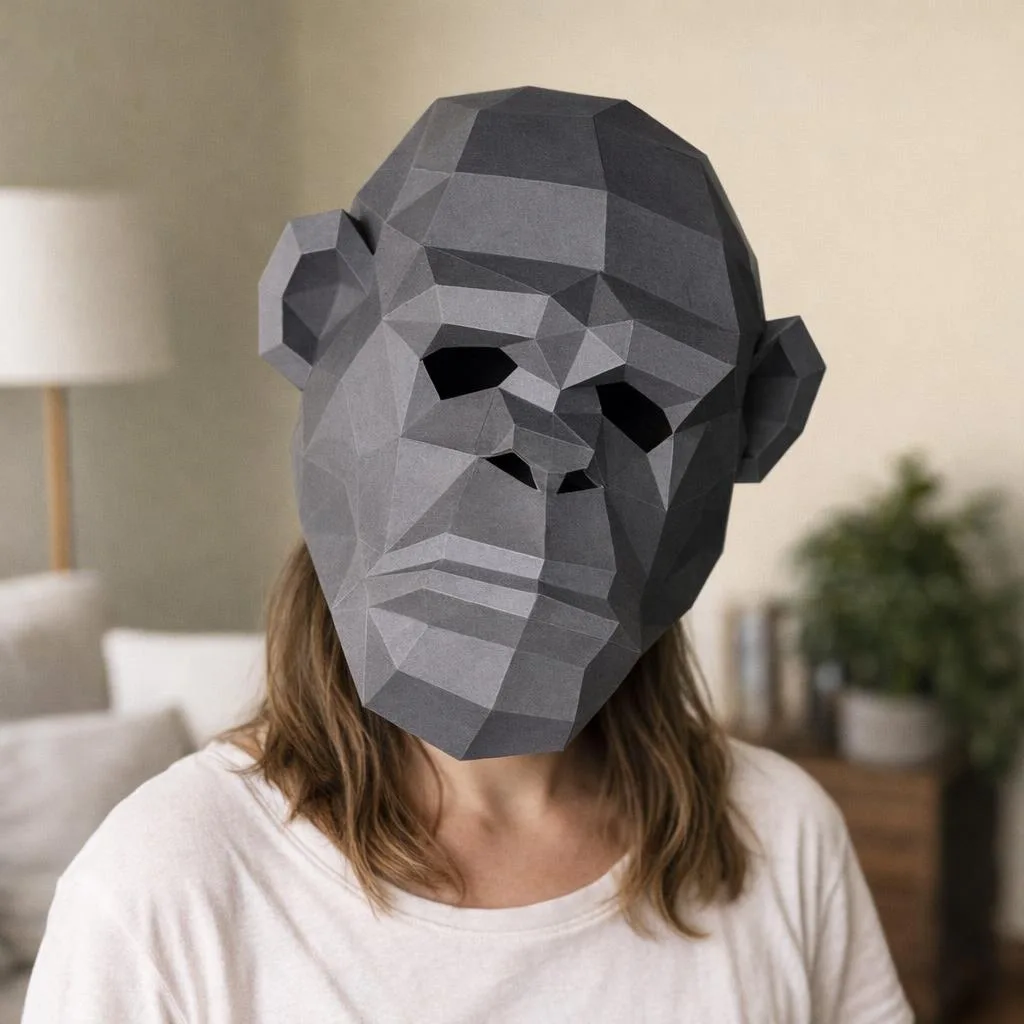 Papercraft máscara de chimpancé en origami