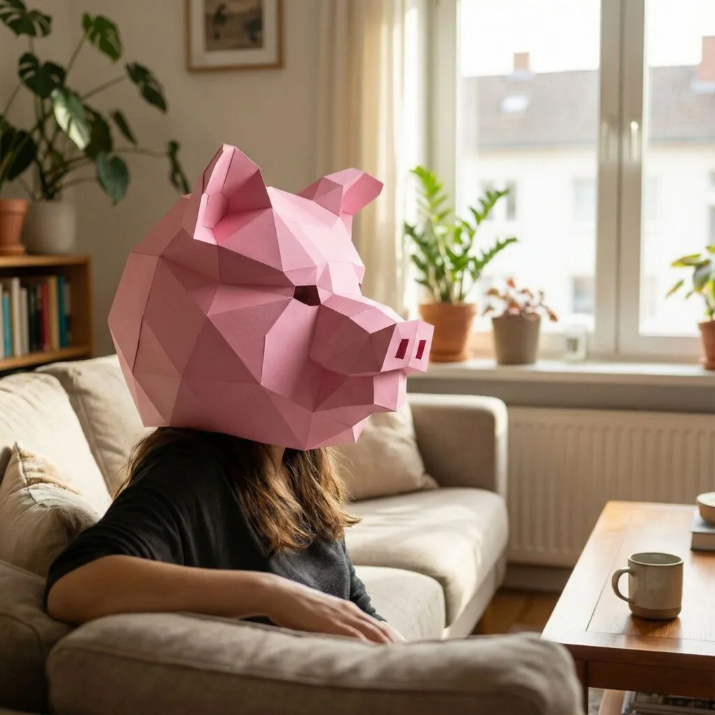 Papercraft máscara de porco em origami