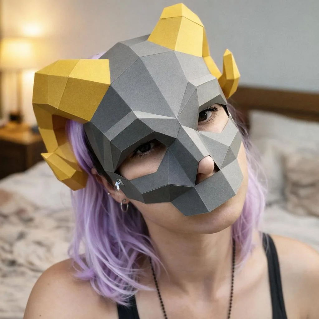 Papercraft maschera teschio con corna in origami 3D