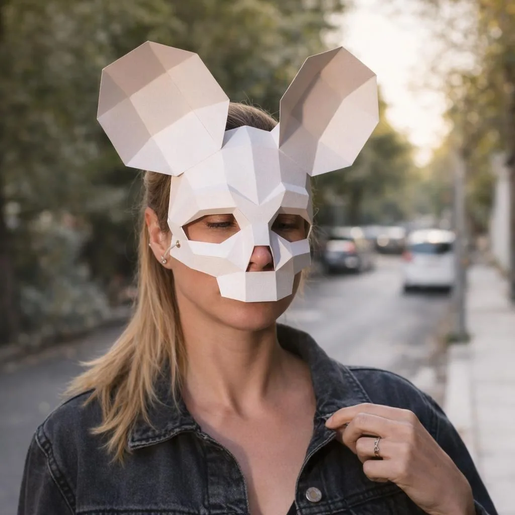 Papercraft Maus-Schädelmaske für Halloween im 3D-Origami-Stil