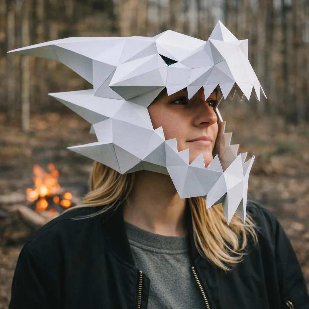 Papercraft Drachenmaske im 3D-Origami-Stil