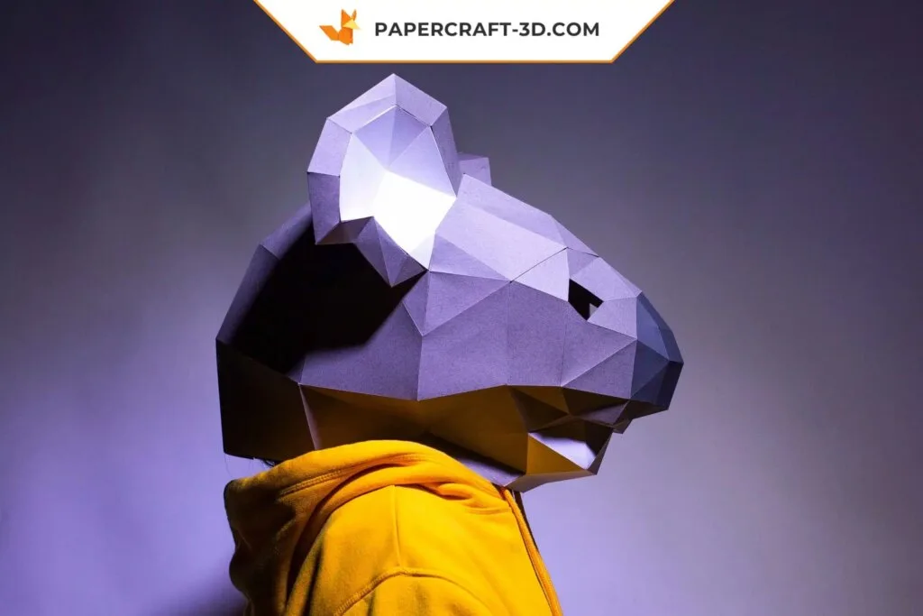 Koalamasker 3D origami papieren model, weergave 2