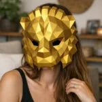 Papercraft masque de lion doré en origami 3D