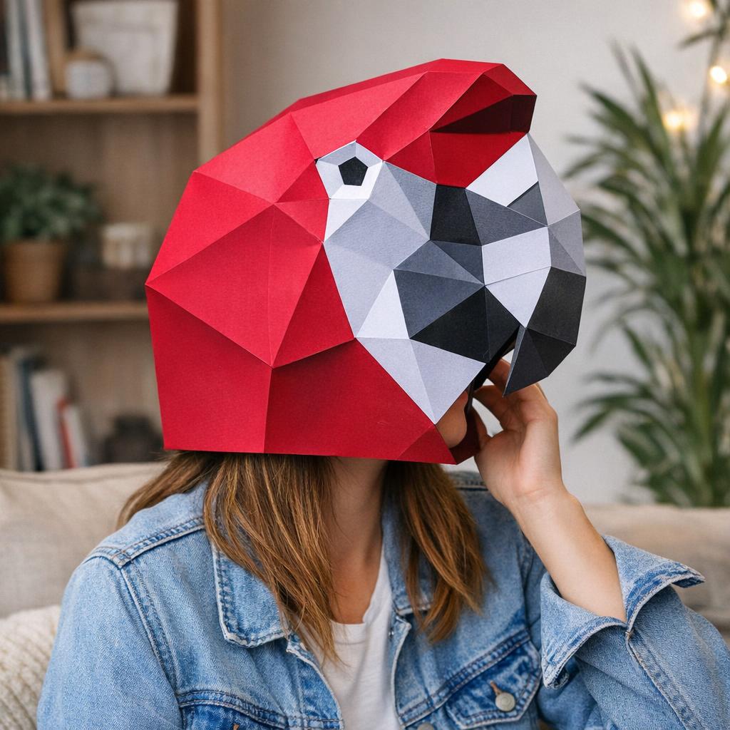 Papercraft masque de perroquet en origami 3D