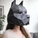 Papercraft máscara de pitbull em origami 3D
