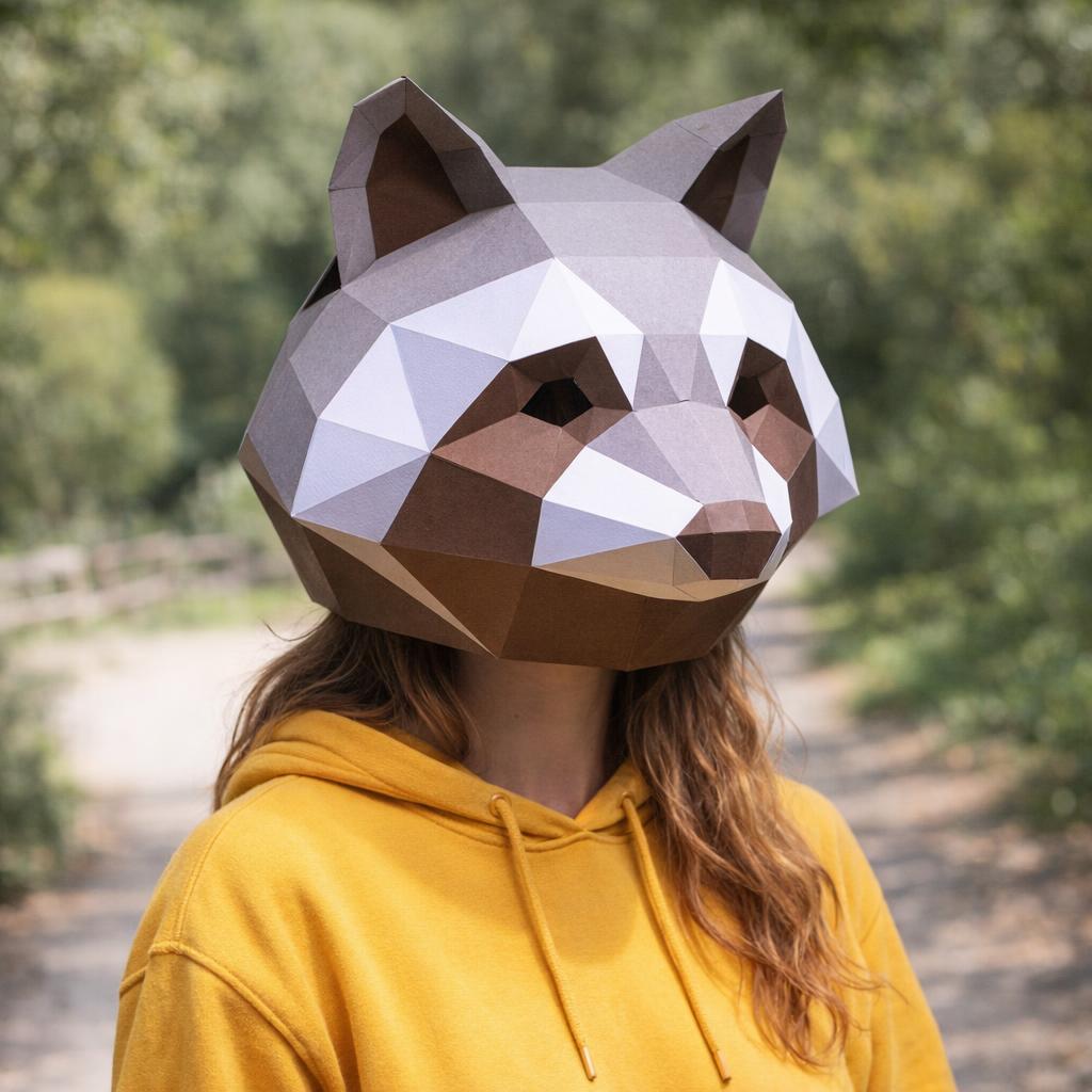 Papercraft masque de raton laveur en origami 3D