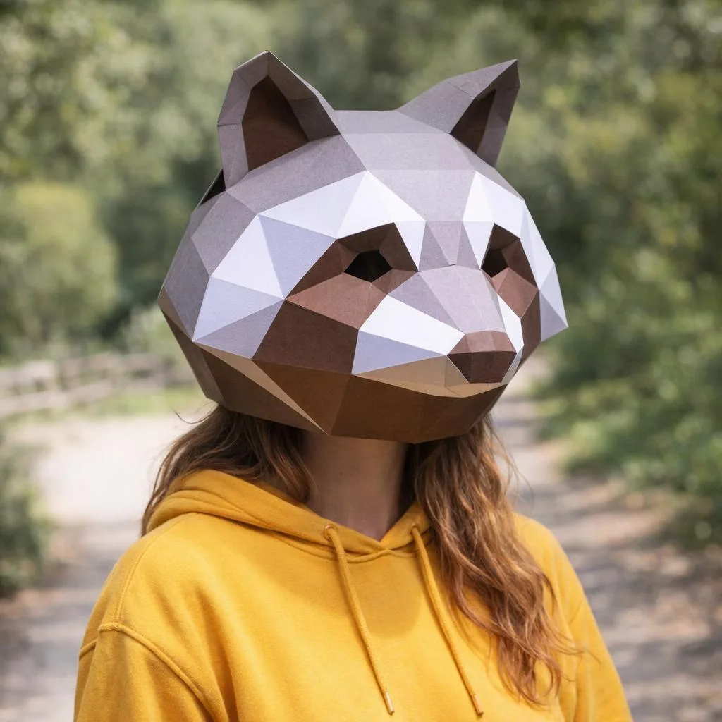 Papercraft 3D origami raccoon mask