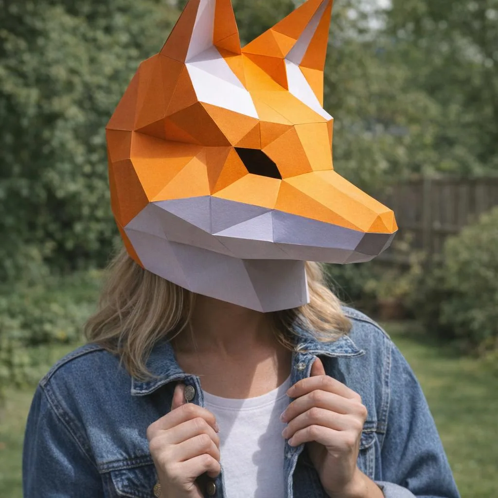 Papercraft maschera di volpe dal muso lungo in origami 3D