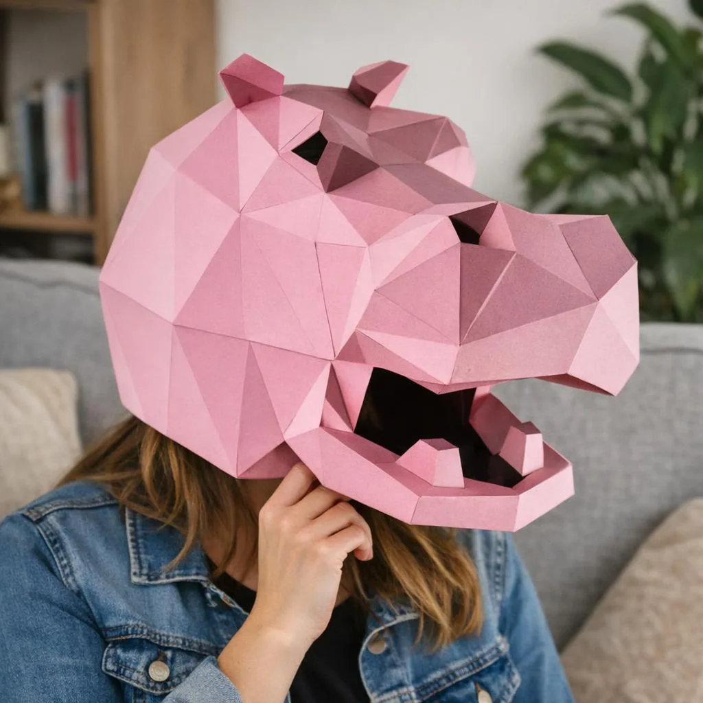 Papercraft máscara de hipopótamo em origami