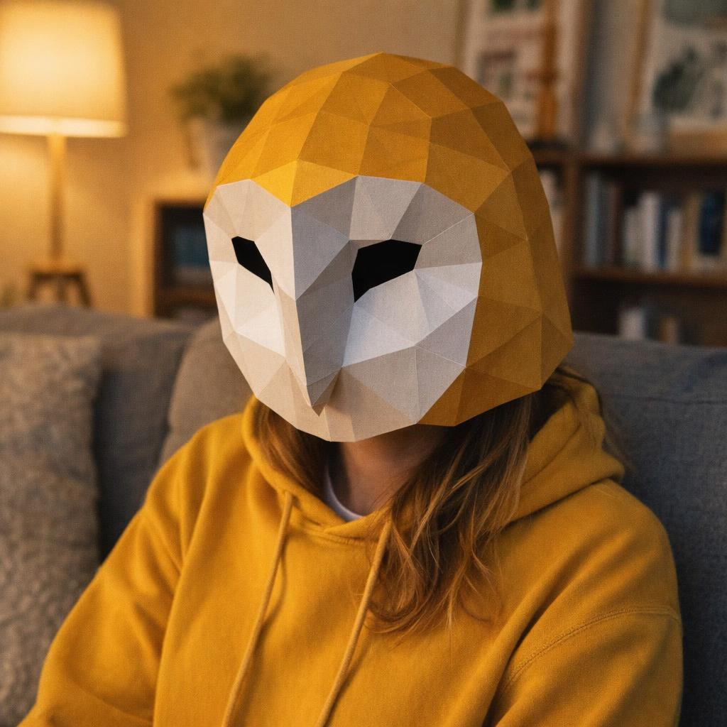Papercraft masque hibou en origami 3D
