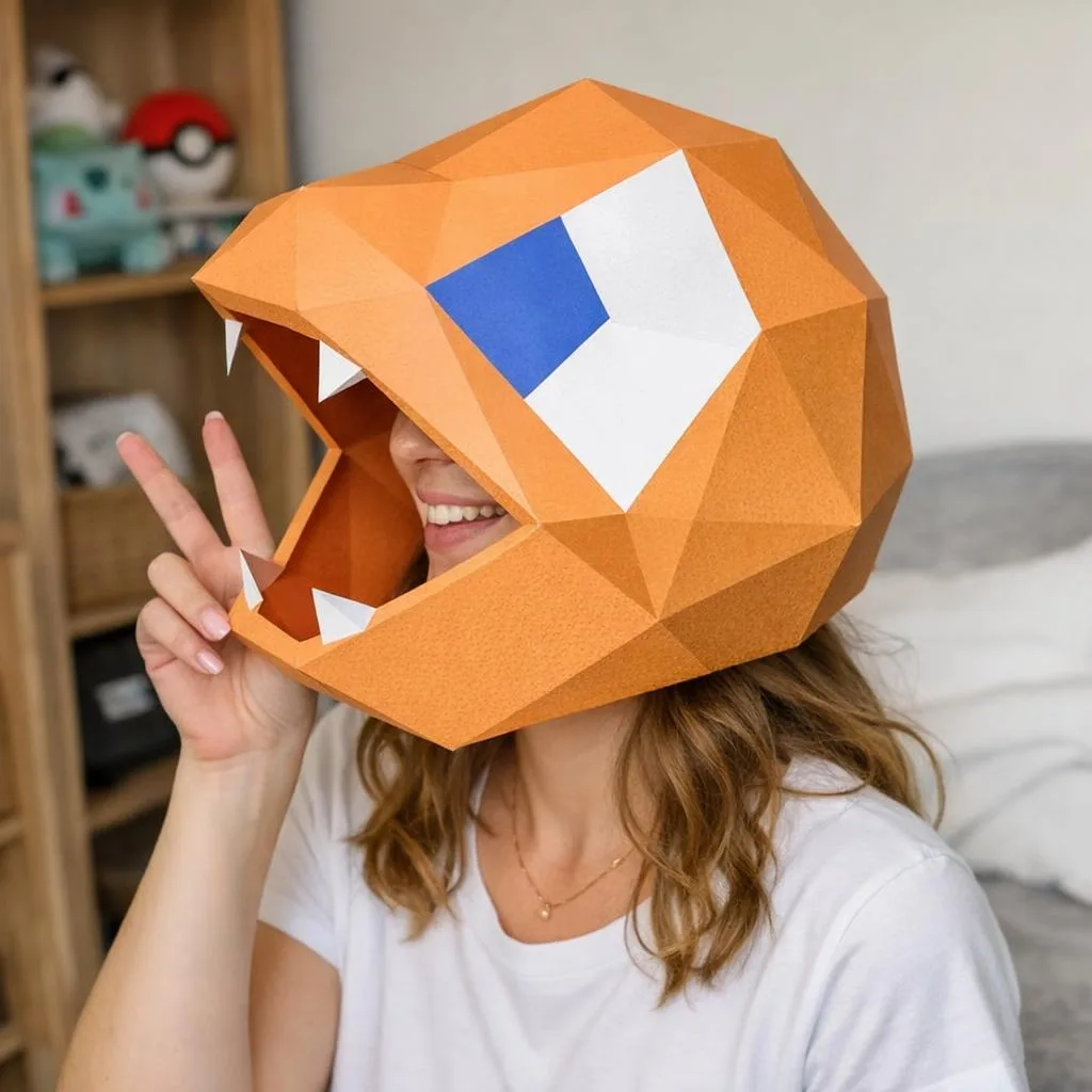 Papercraft Charmander origami mask