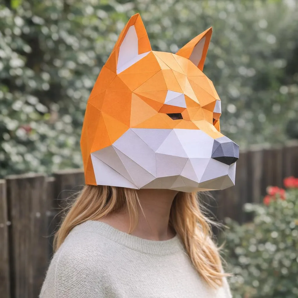 Papercraft máscara Shiba Inu en origami
