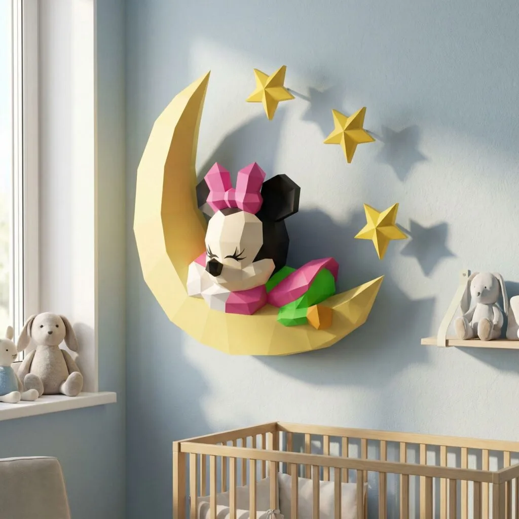 Papercraft schlafendes Minnie Baby als 3D-Origami