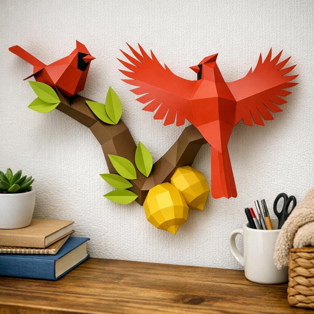 Papercraft oiseaux sur branche en origami
