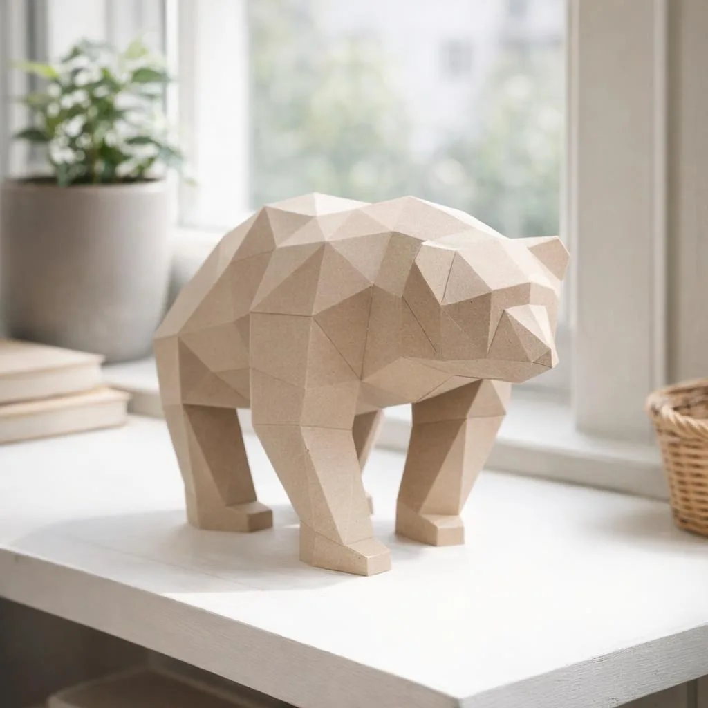 Papercraft urso em movimento em origami 3D