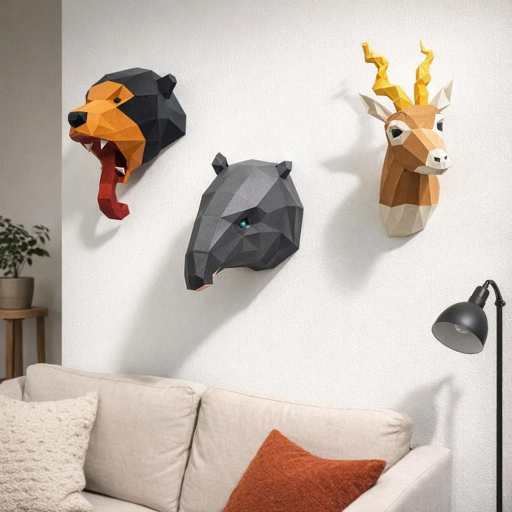 Papercraft-Set origineller Tiere als 3D-Origami