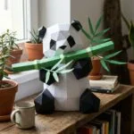 Papercraft panda mangeant du bambou en origami