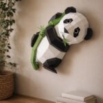 Papercraft panda murale su bambù in origami 3D