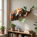 Papercraft panda rouge endormi sur une branche en origami 3D