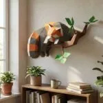 Papercraft panda rosso addormentato su un ramo in origami 3D