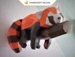 3D origami red panda wall papercraft on its branch