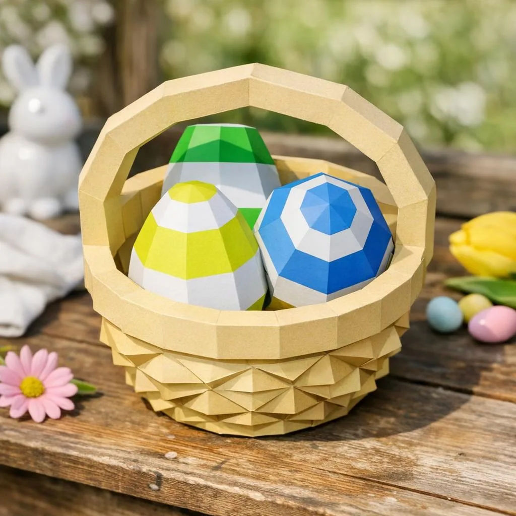 Papercraft Osterkorb und Ostereier in 3D-Origami