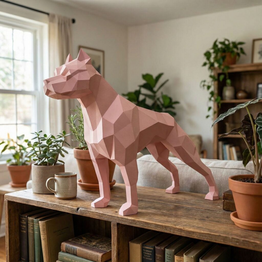 Papercraft bulldog assis en origami 3D