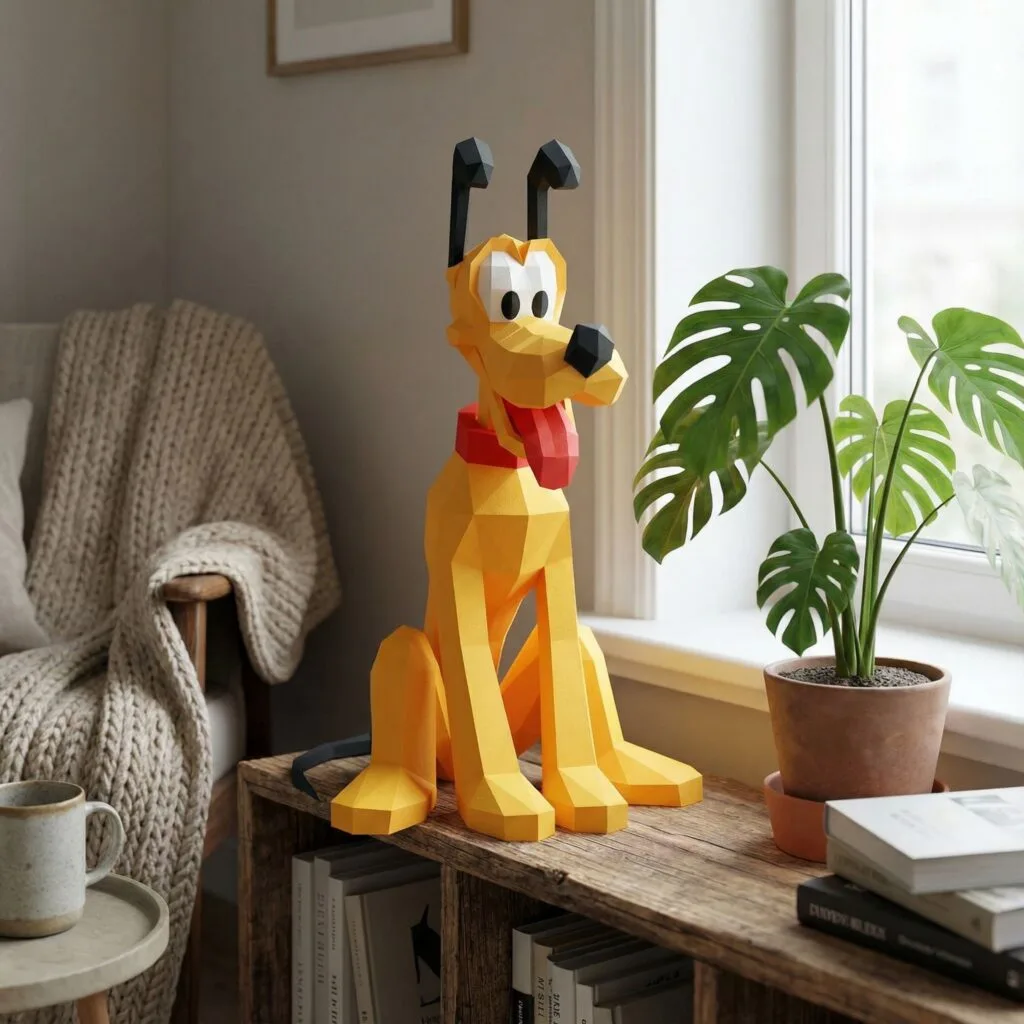 Papercraft Pluto sentado en origami 3D