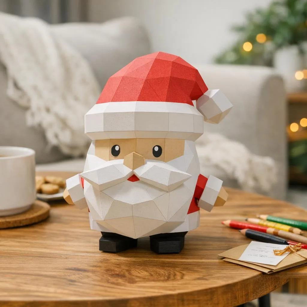 Papercraft vaso contenitore Babbo Natale in origami 3D