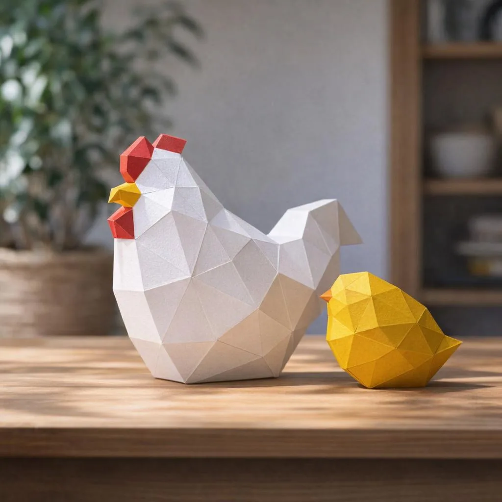 Papercraft Küken und Henne als 3D-Origami