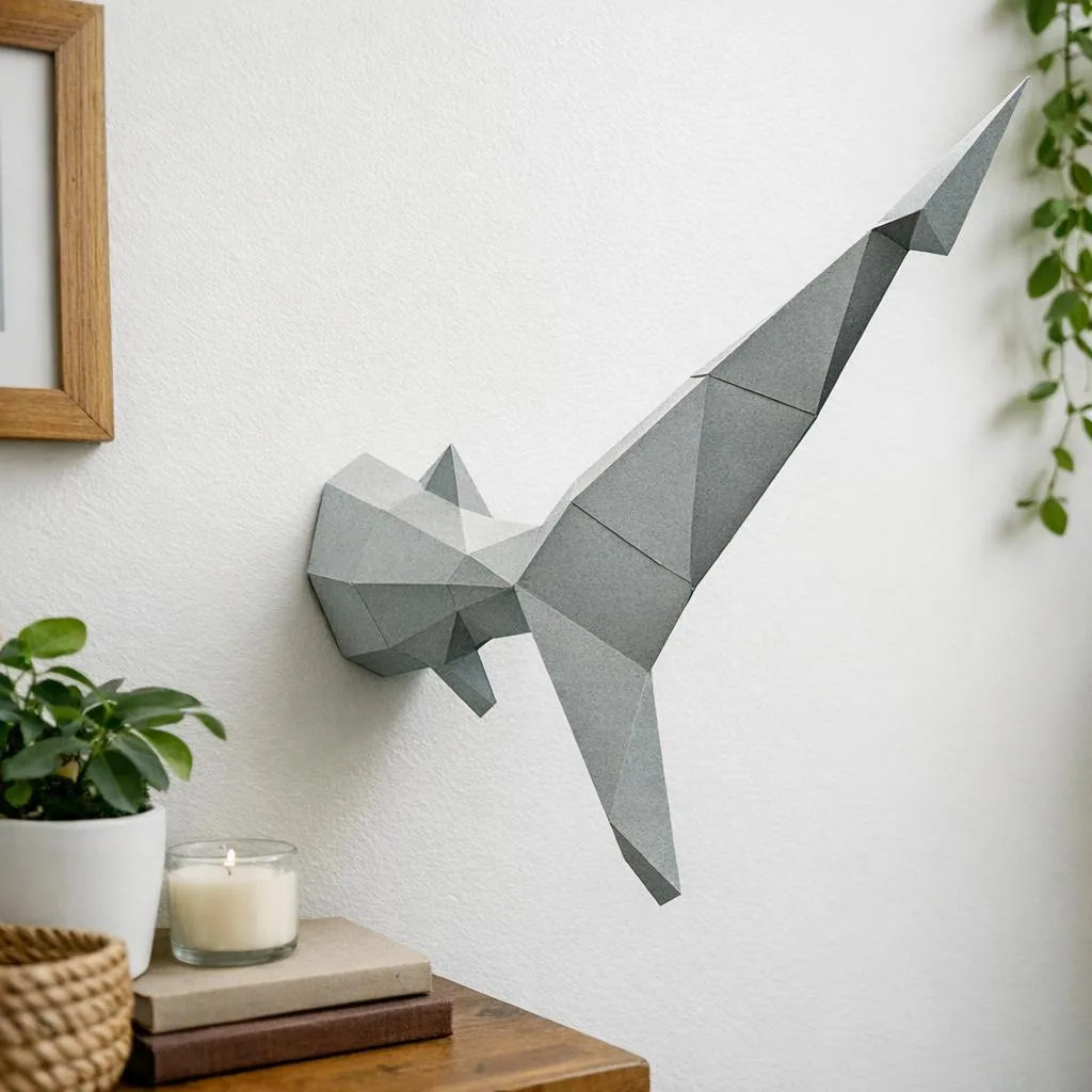 Wandmontierte Haifischflosse aus Papercraft im Origami-Stil