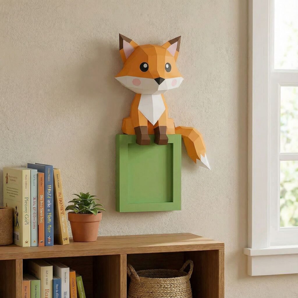 Papercraft renard assis en origami 3D