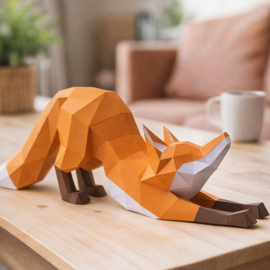 Papercraft renard qui s'étire en origami 3D