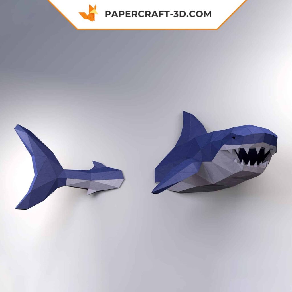 Papercraft requin blanc mural en origami 3D