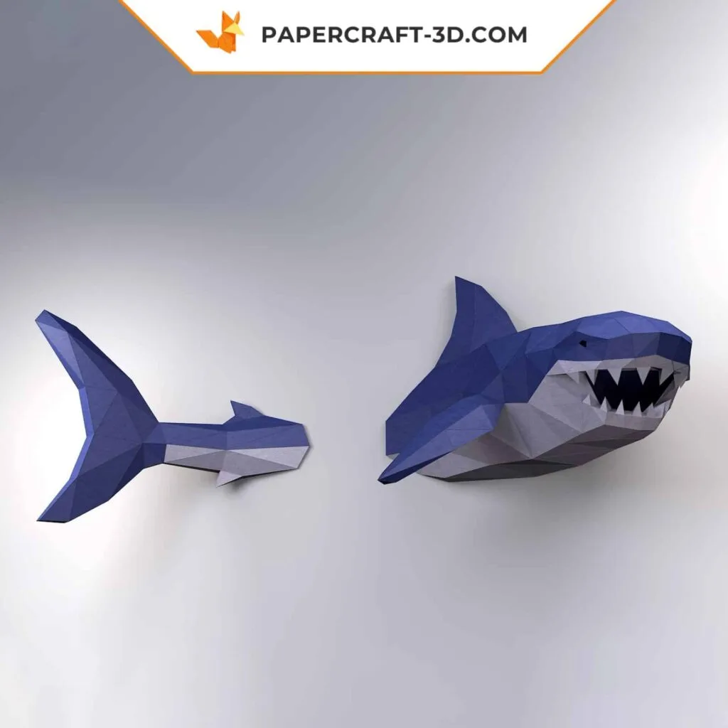 Papercraft Weißer Hai als 3D-Origami für die Wand