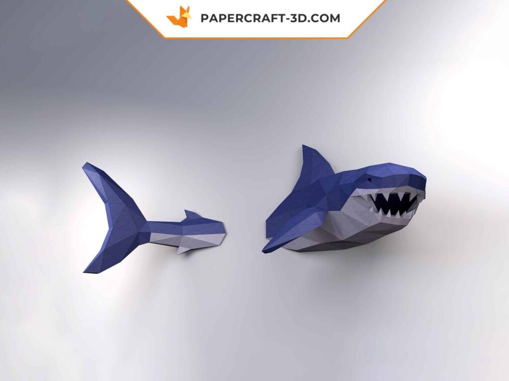 Papercraft requin blanc mural en origami 3D