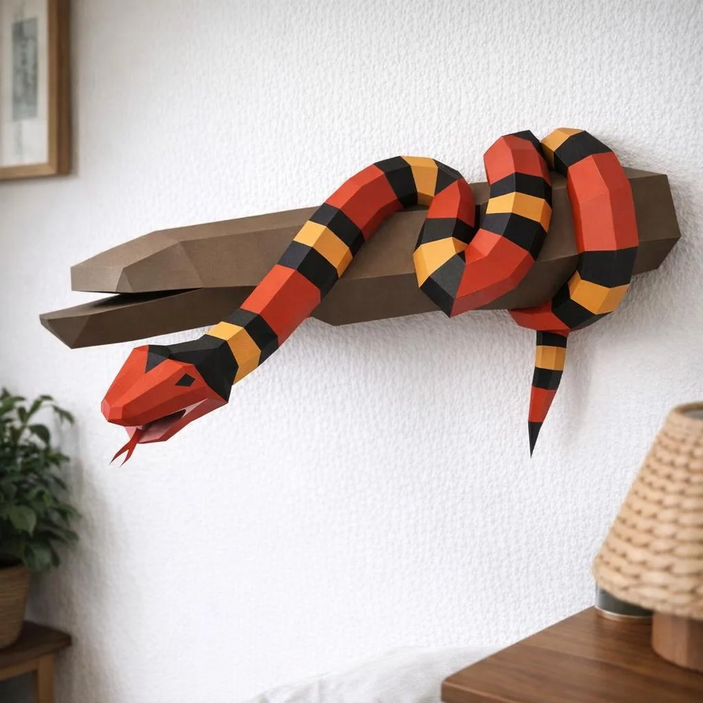 Scarlet king snake papercraft on its branch