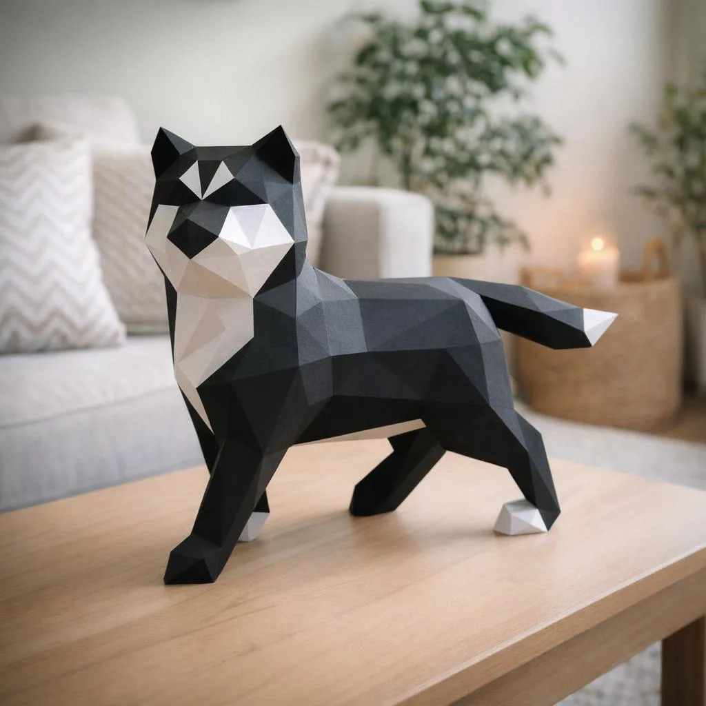Simplistischer schwarzer Shiba Inu als 3D-Origami-Papercraft