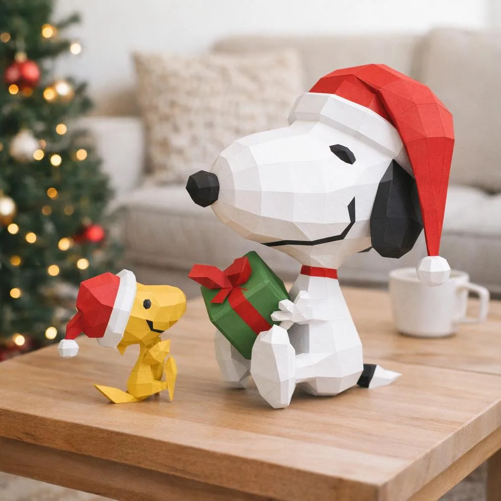 Papercraft Snoopy de Natal em origami