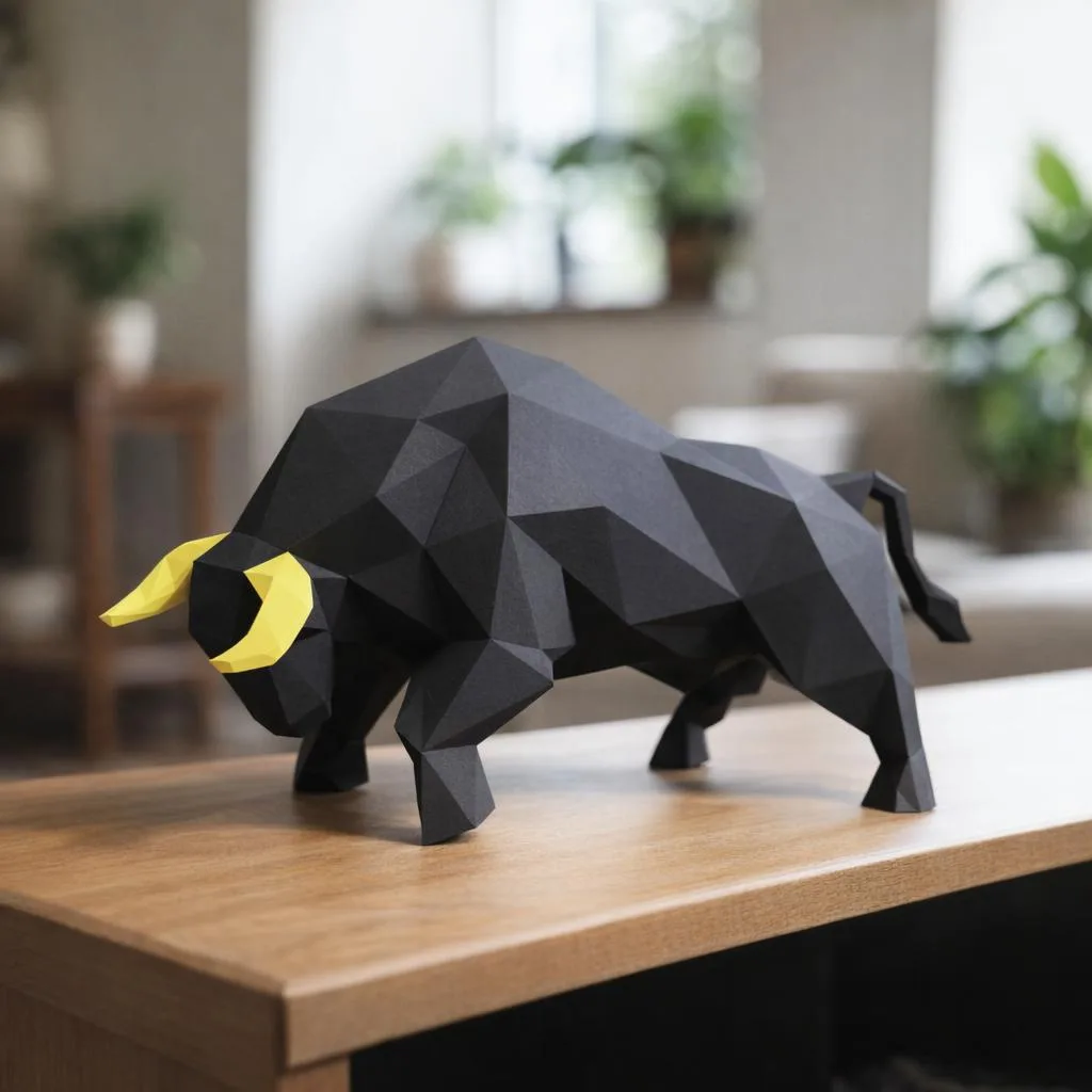 Papercraft schwarzer Stier in 3D-Origami