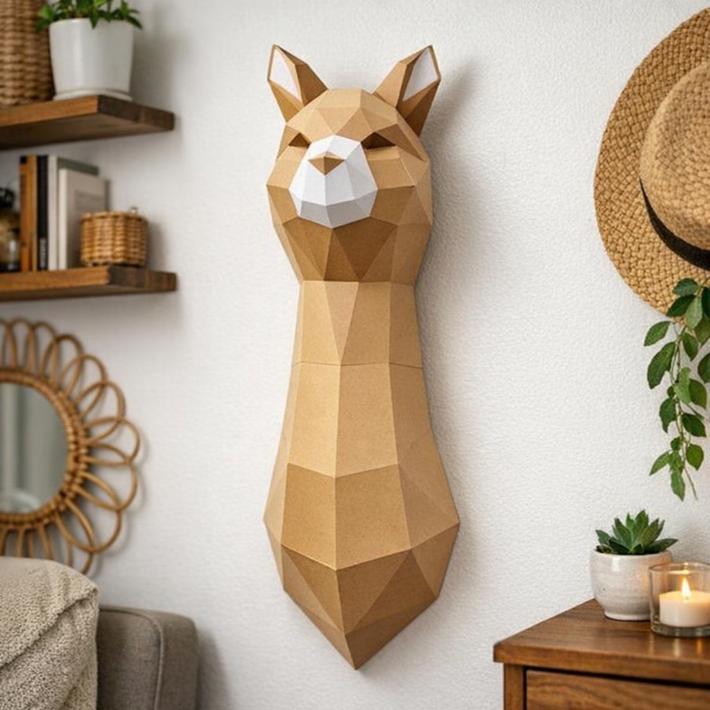Papercraft tête d'alpaga murale en origami 3D