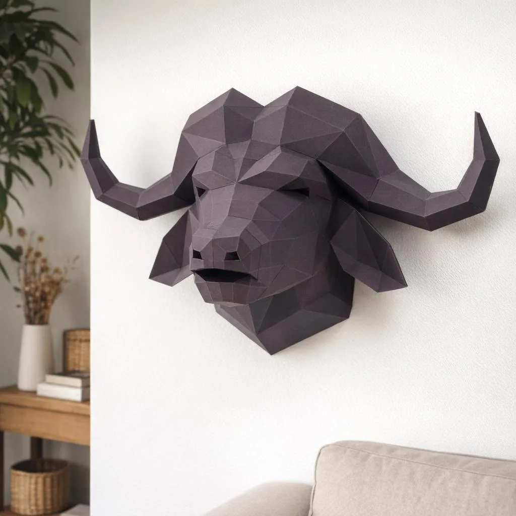Papercraft Büffelkopf aus Origami