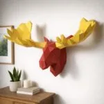 3D-origami papercraft: gele en rode hertkop, weergave 2
