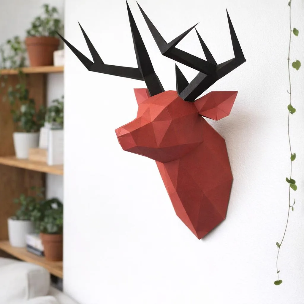 Papercraft roter Hirschkopf aus Origami