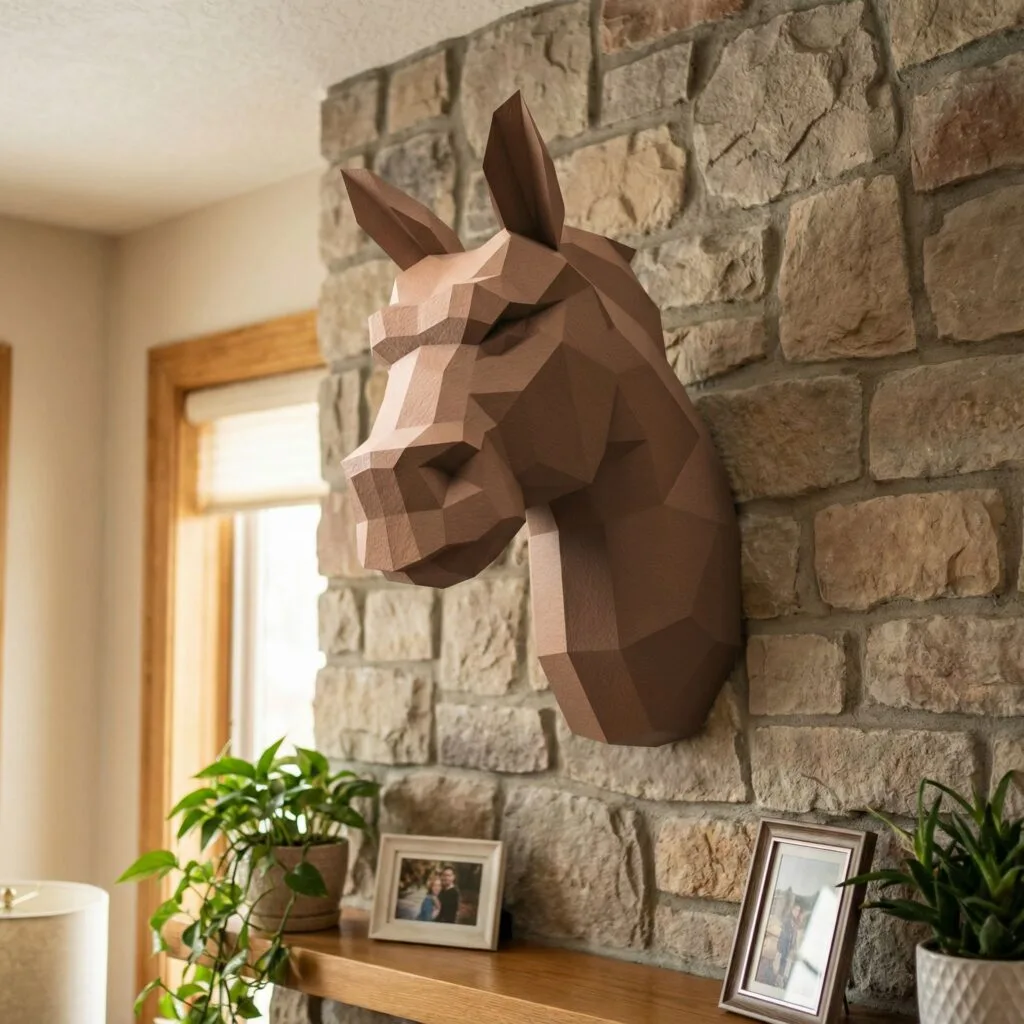 Papercraft testa di cavallo marrone scuro in origami