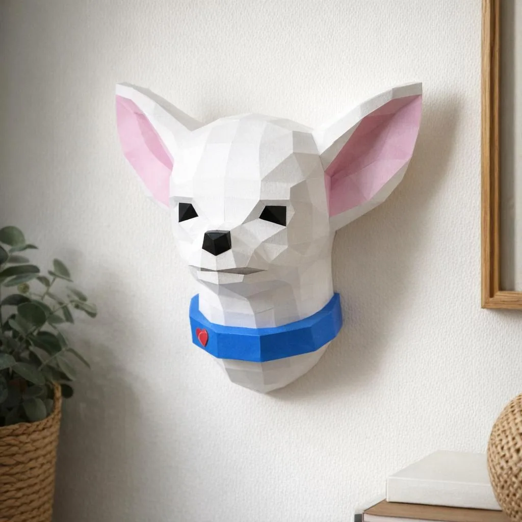 Papercraft Wandkopf Chihuahua aus Origami