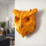 Uilkop muurdecoratie papercraft 3D origami, weergave 2